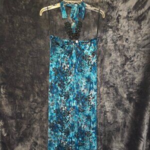 Fresh of LA  Long Green Halter with Beads Max Dressi Size M
